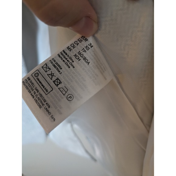 H&M Women's Size XS Tweed Herringbone Blazer Jacket Light Gray Ruched Sleeve - Picture 6 of 9